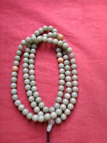 建國初期左右 內(nèi)銷或外貿(mào)出口 老廠手工打磨制作 綠玉石配黃珠 老線流蘇 手串 佛珠串 綠珠108顆,黃翠珠3顆,紫配珠1顆