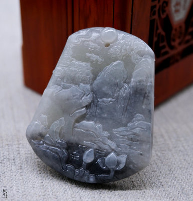 和田玉青海料俏色高山流山水牌子吊墜煙青意境悟道掛件玉石佩掛墜